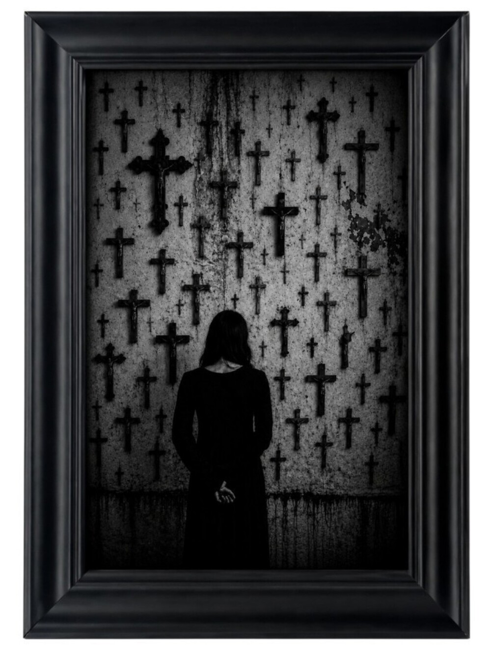 Woman praying crosses Goth Punk Gothic Oddy Framed Horror Art Deco Halloween